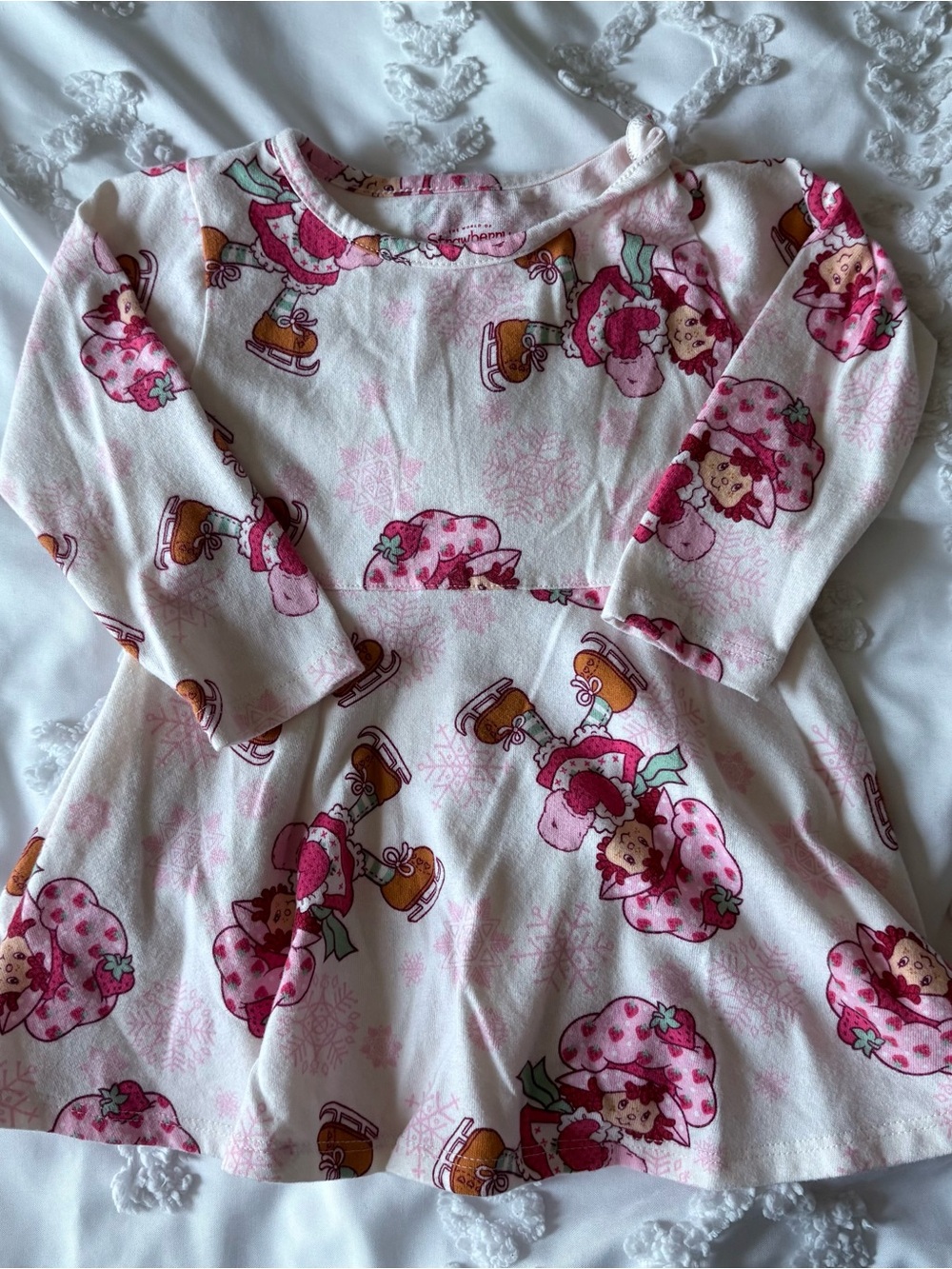 Pink Strawberry Print Kids Long-Sleeve Dress